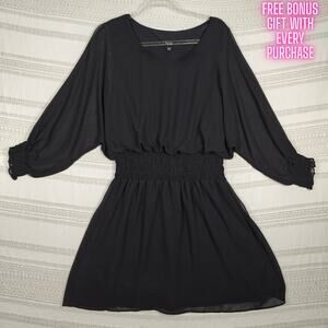 MSK Black Long Sleeve Sheer Slouchy Mini Dress Size L NEW